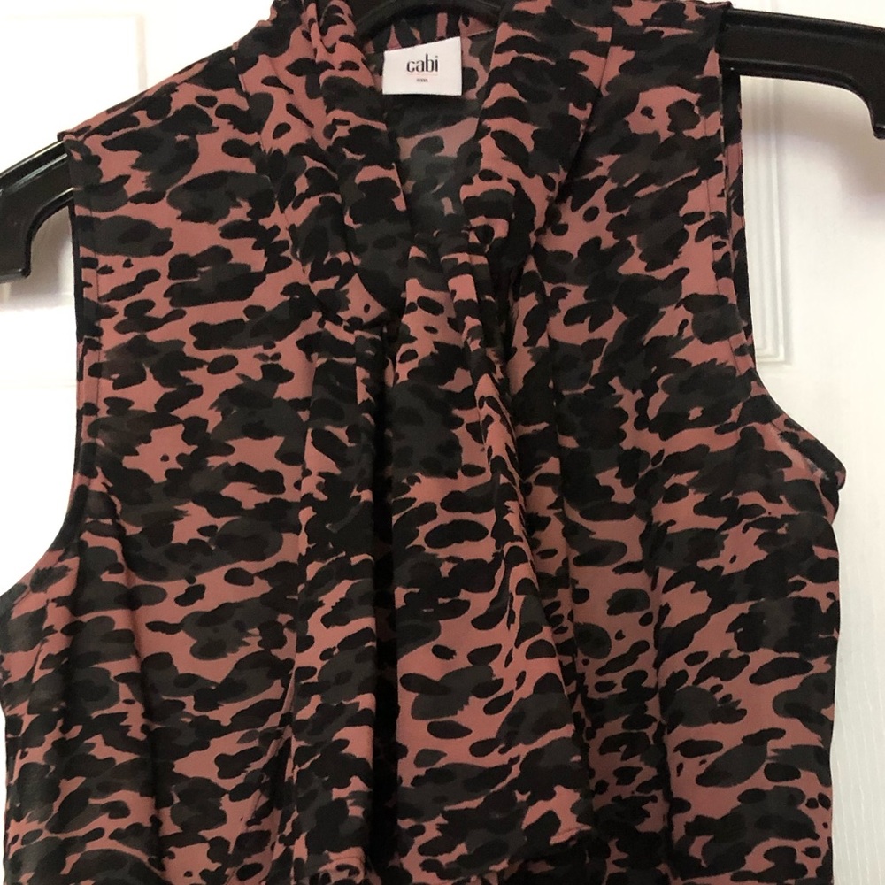 CAbi Animal Print Neck Tie Blouse
